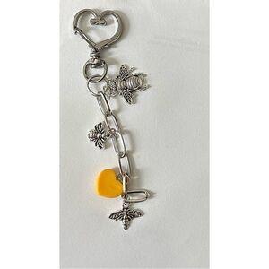 Silver Bee Charm Keychain with Yellow Heart